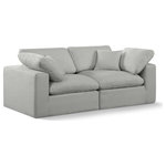 Meridian Furniture - Comfy Upholstered Modular Sofa, Grey, 2-Piece: 2 Corner Chair, Linen Textured Fabric - Give your space a whole new look with this grey Comfy linen textured fabric sofa. This handsome sofa fits nicely with other items in the Comfy collection and is a versatile seating option designed for adaptability, comfort and style. Wrapped in rich grey durable linen textured fabric upholstery, this sofa offers a plush embrace of overstuffed down feather cushions, carefully crafted to deliver the highest level of comfort. The perfect seat for creating an oasis for relaxation, this sofa has thick foam surrounding its frame for added support and coziness.