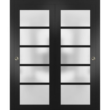 Closet Frosted Glass Bypass Doors 48 x 80, Quadro 4002 Matte Black