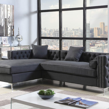 Chic Home Da Vinci Left Facing Sectional Sofa, Black Velvet