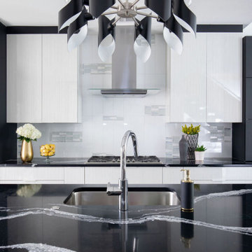 Contemporary Houston Kitchen with Black Stone Countertops and Sleek Custom Cabin