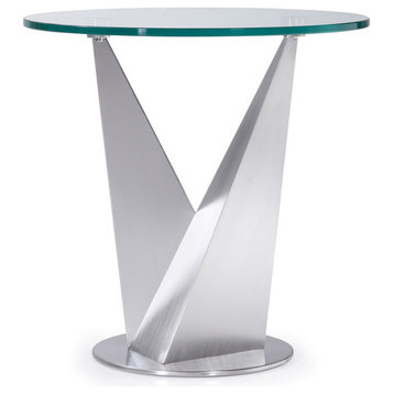 Modern Trimont End Table - Clear Glass with Brushed Stainless Steel Base