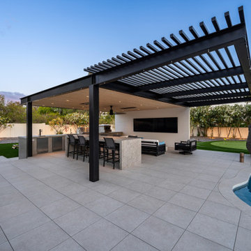 Contemporary Outdoor Escape in Scottsdale Spa, Outdoor Bar & Luxury Waterfall