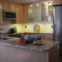 light brown swirl with light cabinets