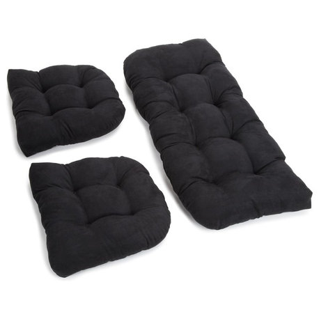 U-Shaped Microsuede Tufted Settee Cushion Set, Set of 3, Black
