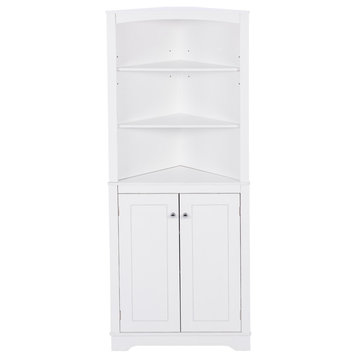 64" Wood 2-door Bathroom Cabinet with Exterior Shelves