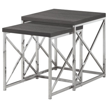 37.25" X 37.25" X 40.5" Grey Particle Board Metal  2Pcs Nesting Table Set