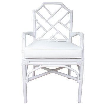New Pacific Direct Kara Rattan Dining Side Arm Chair Off White