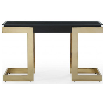 HomeRoots 52" X 18" X 43" Black Polished Gold Stainless Console
