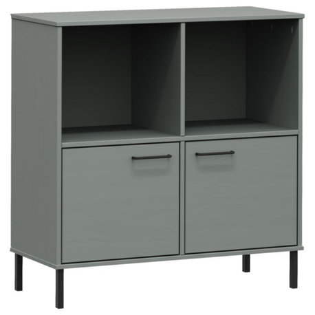 vidaXL Bookcase With Metal Legs Gray 35.4"x13.8"x35.6" Solid Wood