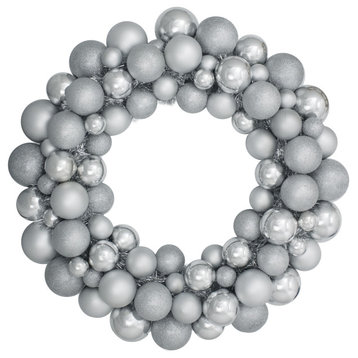Silver 3-Finish Shatterproof Ball Ornament Christmas Wreath 36-Inch