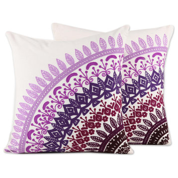 Novica Handmade Divine Orchard In Purple Cotton Cushion Covers (Pair)