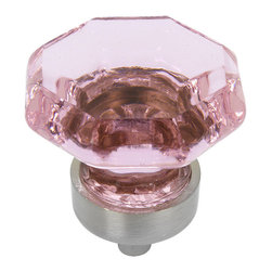 Cosmas - Cosmas 5268SN-BL Satin Nickel Cabinet Knob, Set of 10, Glass, Pink - Cabinet And Drawer Knobs