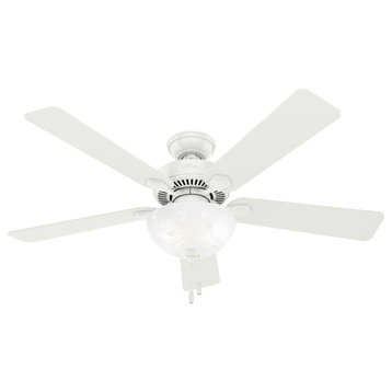 Hunter 52" Swanson Fresh White Ceiling Fan, LED Bowl Light and Pull Chain