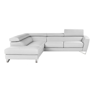 Nicoletti  Sparta Italian Leather Sectional Sofa, White, Left Facing Chaise