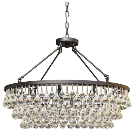 Lightupmyhome Celeste 32" Glass Drop Chandelier, Hanging or Flush Mount, Black