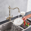 Two Handle Swivel Spout Water Purifier Sink Kitchen Faucet, Golden