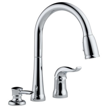 Delta Kate Single Handle Pull-Down Kitchen Faucet With Soap Dispenser, Chrome