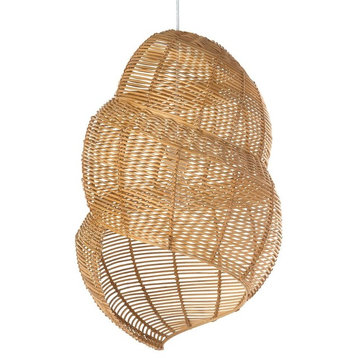 Wicker Coiled Shell Pendant Lamp, Handwoven, Natural Brown