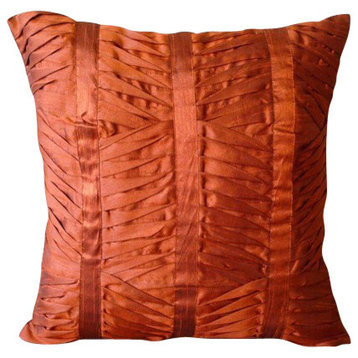 Handmade Textured Rust Pillows Cover, Art Silk 16"x16" Cushion Covers, Rusty