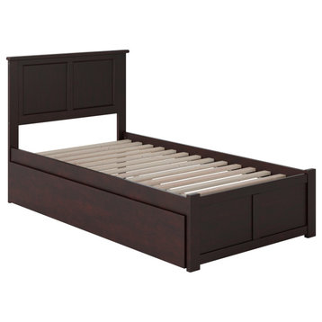 Madison Twin Extra Long Bed With Footboard and Twin Extra Long Trundle, Espresso
