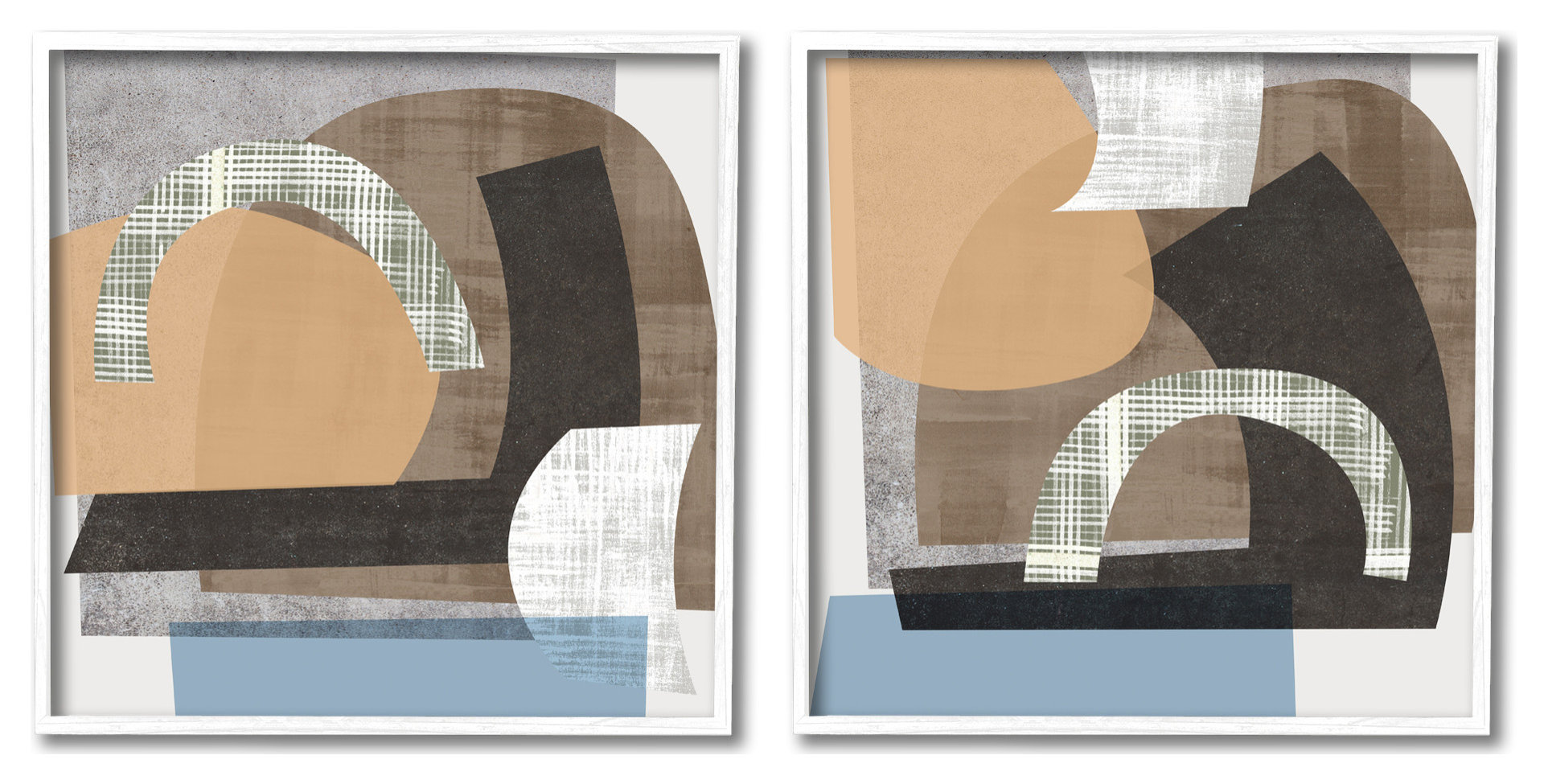 Abstract Shape Collage Modern Brown Grey Blue,2pc, 24"x24 ...