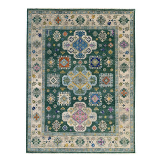 Handmade Green Kazak Oriental Foyer Rug 2x3