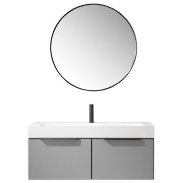 Vegadeo Bath Vanity with Stone Sink Top, Elegant Grey, 48", With Mirror