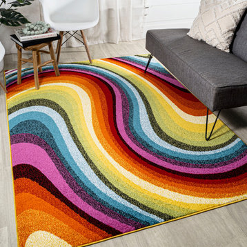 Flow Abstract Swirl Red/Yellow/Blue 8 ft. x 10 ft. Area Rug