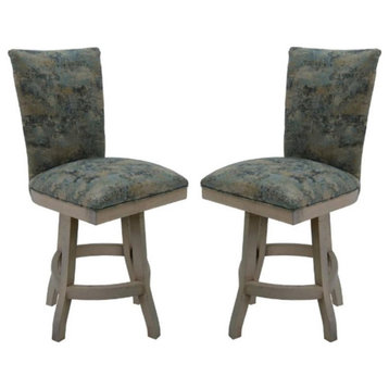 Home Square 26" Swivel Solid Wood Counter Stool in Poet Sky Blue - Set of 2
