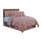 Ella Pinch Pleat Comforter Set With Chevron Reverse, Blush Pink, Queen