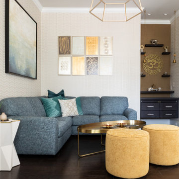 Living room in blue and gold