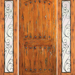 Door With Two Sidelights Exterior Prehung Knotty Alder, Clavos - Front Doors