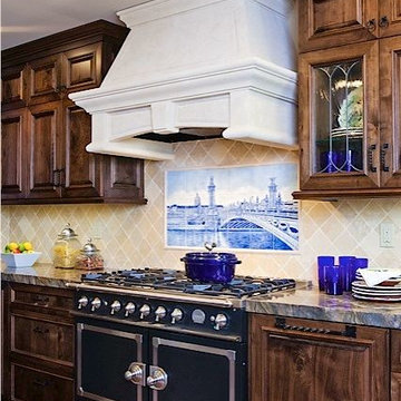 "Pont Alexandre III Arch Bridge" hand painted tiles backsplash tile mural