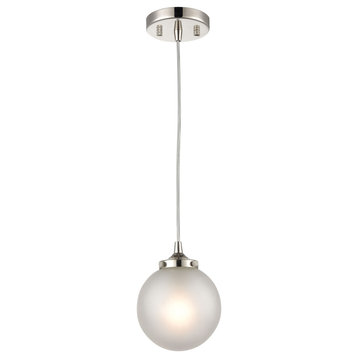 Boudreaux 1-Light Mini Pendant, Polished Nickel With Frosted Glass