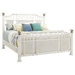 Tommy Bahama Home - Pritchards Bay Panel Headboard 5/0 Queen - Ideal for guests or smaller rooms, the headboard only suggests island living with its leather wrapped, rattan inspired posts, woven raffia panels, and silver leaf finish on the finials. Be sure to order 001-750 metal bedframe for proper set-up and support.