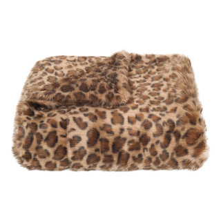 Lucia Leopard Cotton Knit Throw Blanket - Beige Reversible Cozy Home Accent