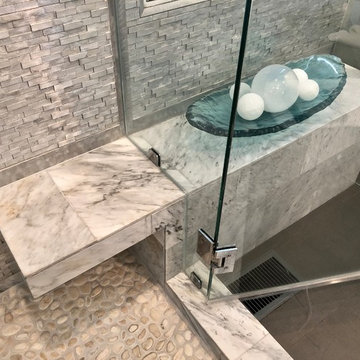 Stainless Backdrop Frame Behind Bench to Coordinate with Stainless Wall