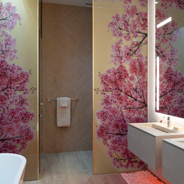 Serenity Indian Wells luxury home guest bathroom floral wall graphic