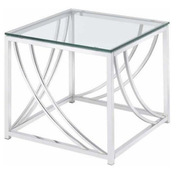 Coaster Contemporary Square Glass Top End Table with Curves Base in Chrome