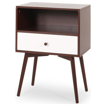 Alexis Mid-Century Modern Side Table, Brown and White