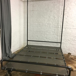 Gatsby Dark Steel Pipe & Perforated Steel Kingsize Bed Frame with high headframe - Panel Beds