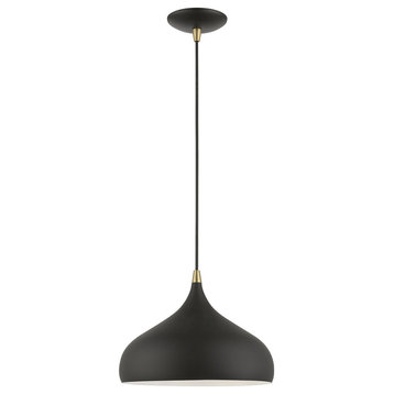 Amador 1 Light Textured Black With Antique Brass Accents Pendant