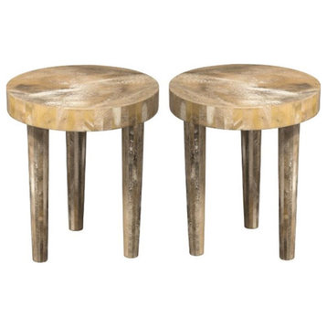 Home Square Small Mango Wood and Resin Side Table in Pearl White - Set of 2