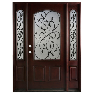 Exterior Front Entry Wood Door Valencia 1D+2SL 12"-36"x80", Right Swing In