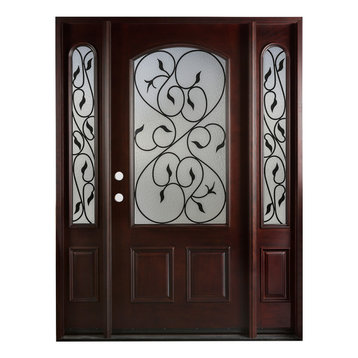 Exterior Front Entry Wood Door Valencia 1D+2SL 12"-36"x80", Right Swing In