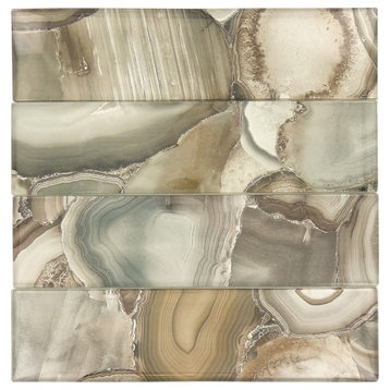 3"x12" Magical Forest Glossy Glass Tile, Champinion Brown, Set of 15