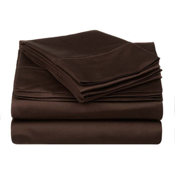 530 Thread Count Flat Bed Deep Fitted Sheet, Chocolate, Full