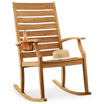 Logan Teak Wood Porch Rocking Chair with Cup Holder