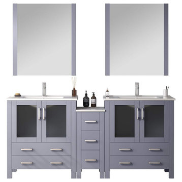 Lexora Volez 72" Vanity Cabinet, Dark Gray, Top, Mirror, 4 Doors 7 Drawers