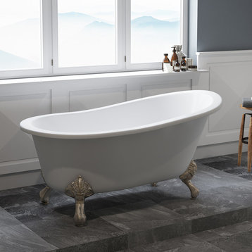 61" Slipper Tub Without Faucet Holes, "Chariton", Brushed Nickel Feet